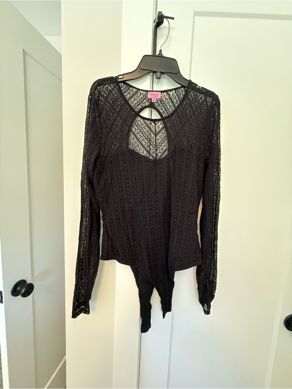 Francesca's Collections Black Lace Long-Sleeve Bodysuit